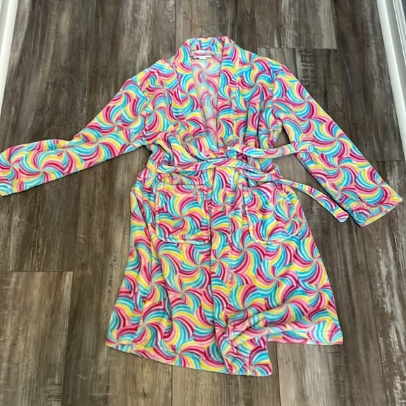 Candy Pink girls rainbow plush robe 10/12 - Picture 2 of 7